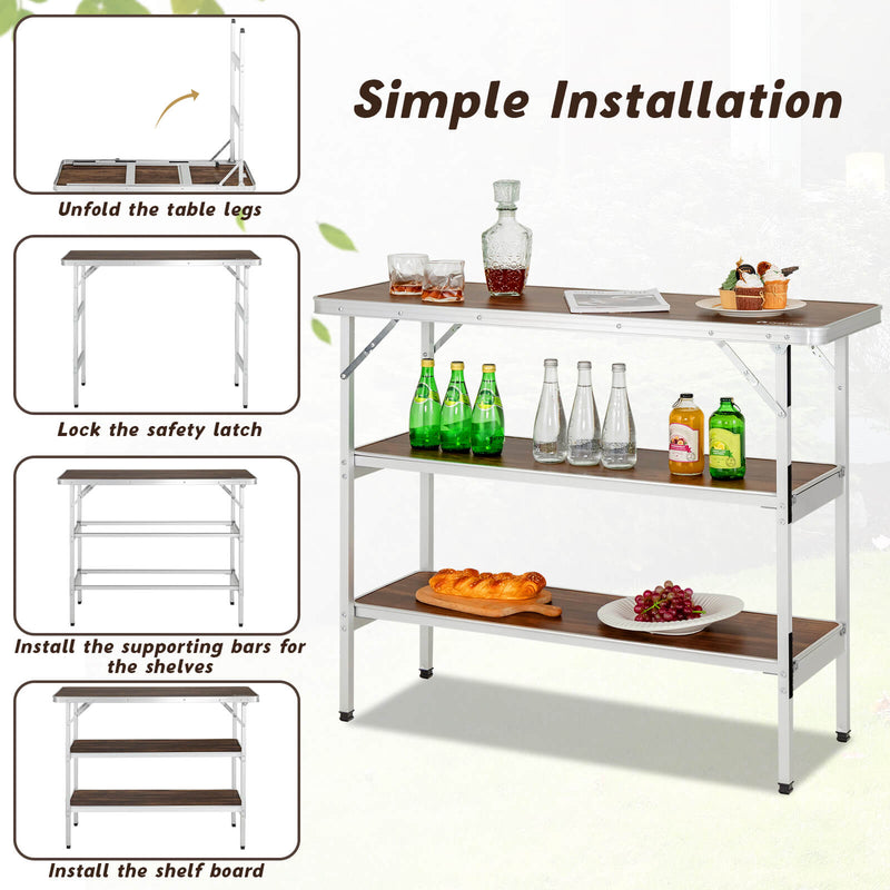 Load image into Gallery viewer, Folding Camping Table with 2-Tier Open Shelves for Outdoor BBQ
