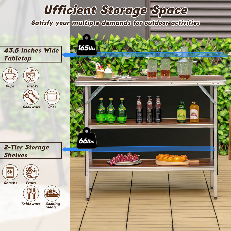 Load image into Gallery viewer, Folding Camping Table with 2-Tier Open Shelves for Outdoor BBQ
