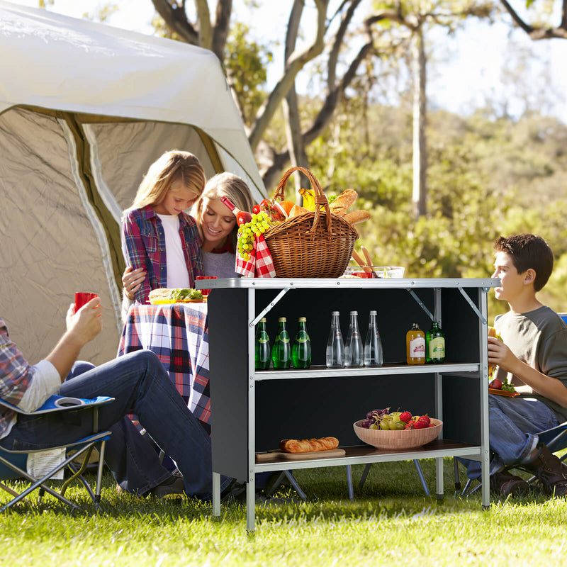 Load image into Gallery viewer, Folding Camping Table with 2-Tier Open Shelves for Outdoor BBQ
