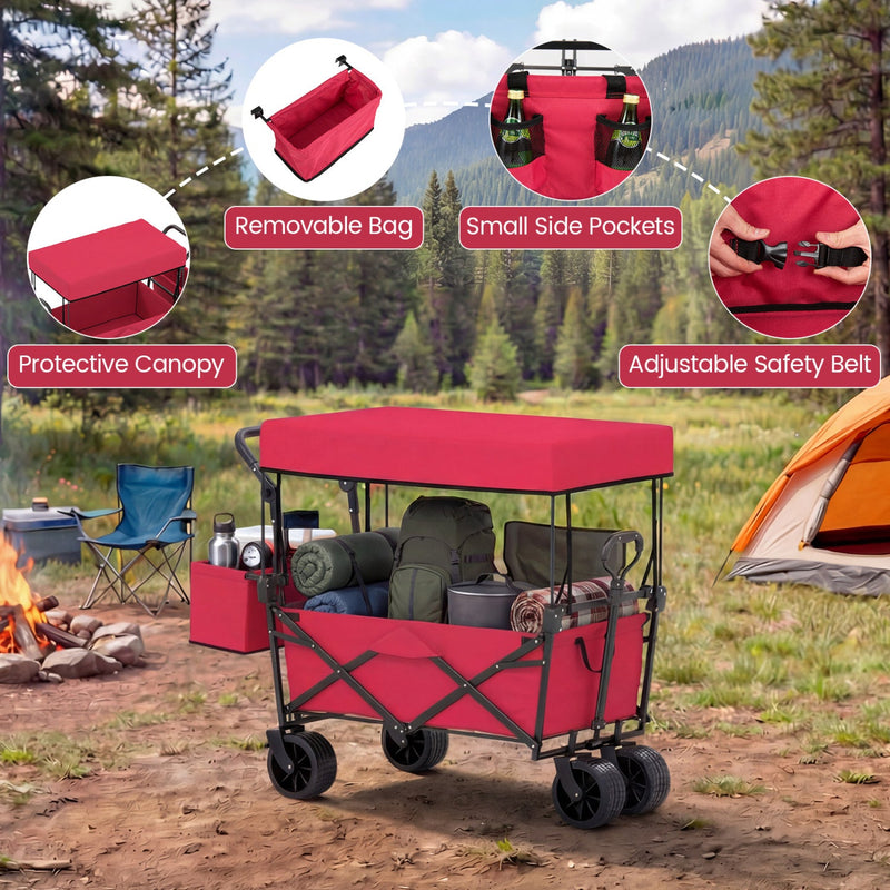 Load image into Gallery viewer, Collapsible Wagon with Removable Canopy and Detachable Storage Bag
