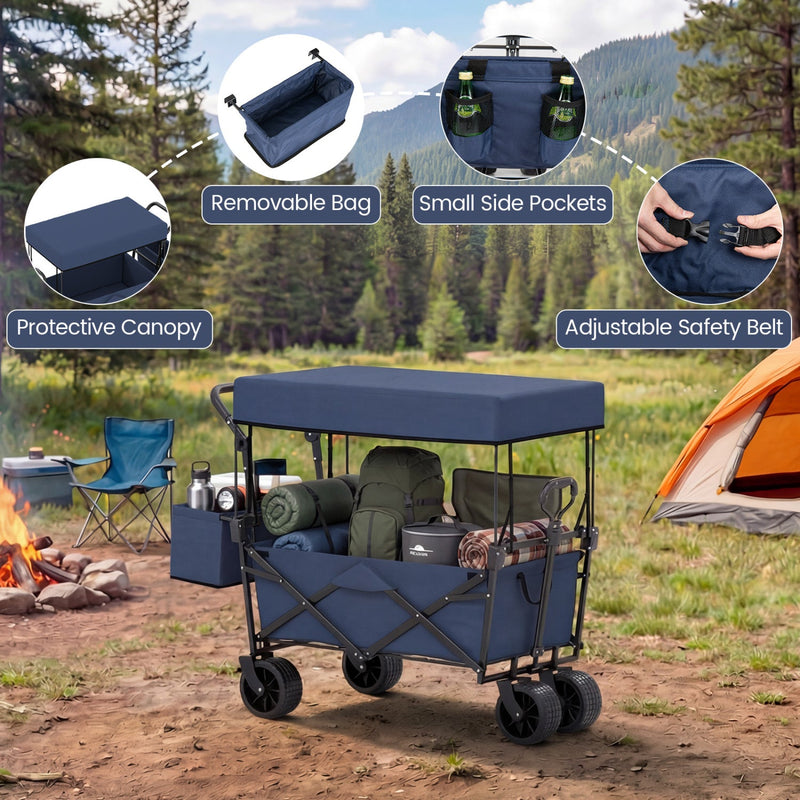 Load image into Gallery viewer, Collapsible Wagon with Removable Canopy and Detachable Storage Bag
