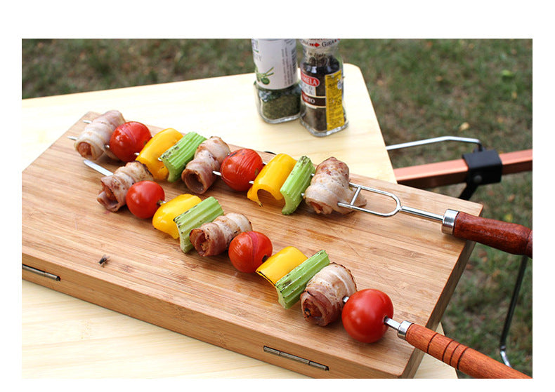 Load image into Gallery viewer, Outdoor Grill Grill Fork Wood Handle U Type Grill Pin Stainless Steel Grill Stick Wood Handle U Type Roast Pin Picnic Grill Meat
