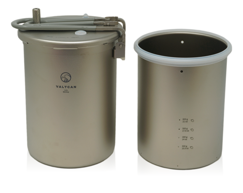 Load image into Gallery viewer, Valtcan 1800ml Titanium Pressure Pot Perfect Rice. Any Flame. Any Altitude. 35 kPa Locking Lid · Rice in 20 Minutes · 1.3 lbs

