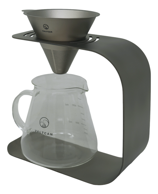 Valtcan Titanium Pour Over Coffee Set - Your Last Paper Filter Was Yesterday. 10,000+ laser-cut slots · Borosilicate glass carafe · Brews coffee & tea