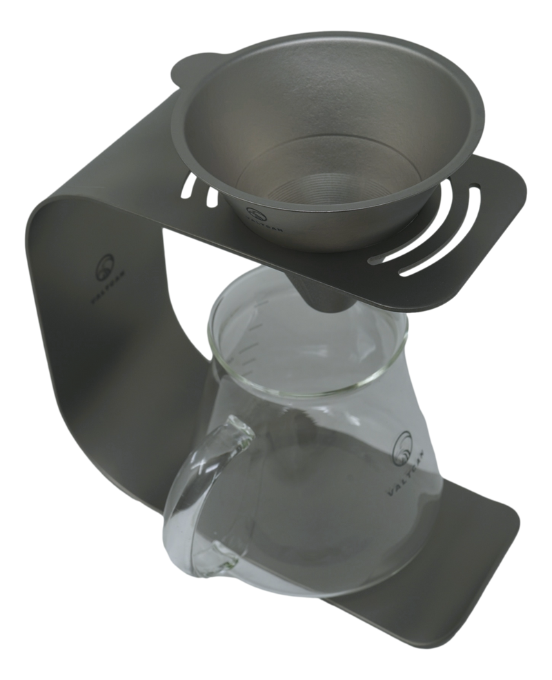 Load image into Gallery viewer, Valtcan Titanium Pour Over Coffee Set - Your Last Paper Filter Was Yesterday. 10,000+ laser-cut slots · Borosilicate glass carafe · Brews coffee &amp; tea
