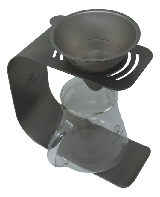 Valtcan Titanium Pour Over Coffee Set - Your Last Paper Filter Was Yesterday. 10,000+ laser-cut slots · Borosilicate glass carafe · Brews coffee & tea