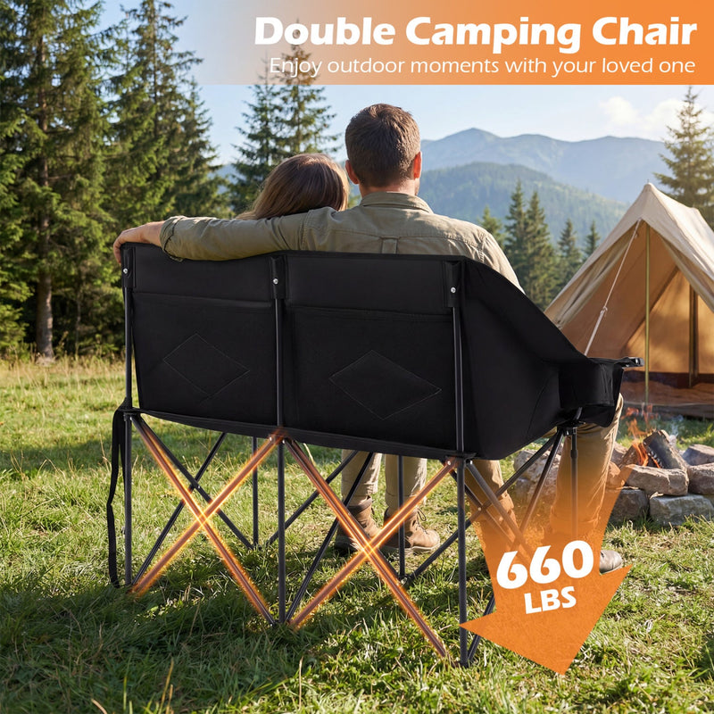 Load image into Gallery viewer, Double Camping Chair with Cup Holders Glass Racks and Mesh Pockets
