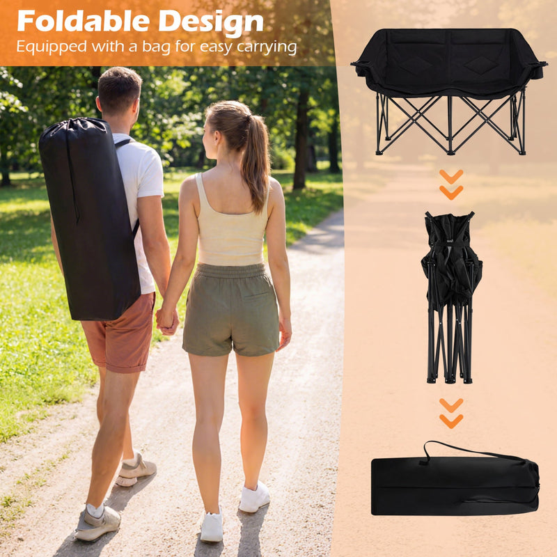 Load image into Gallery viewer, Double Camping Chair with Cup Holders Glass Racks and Mesh Pockets
