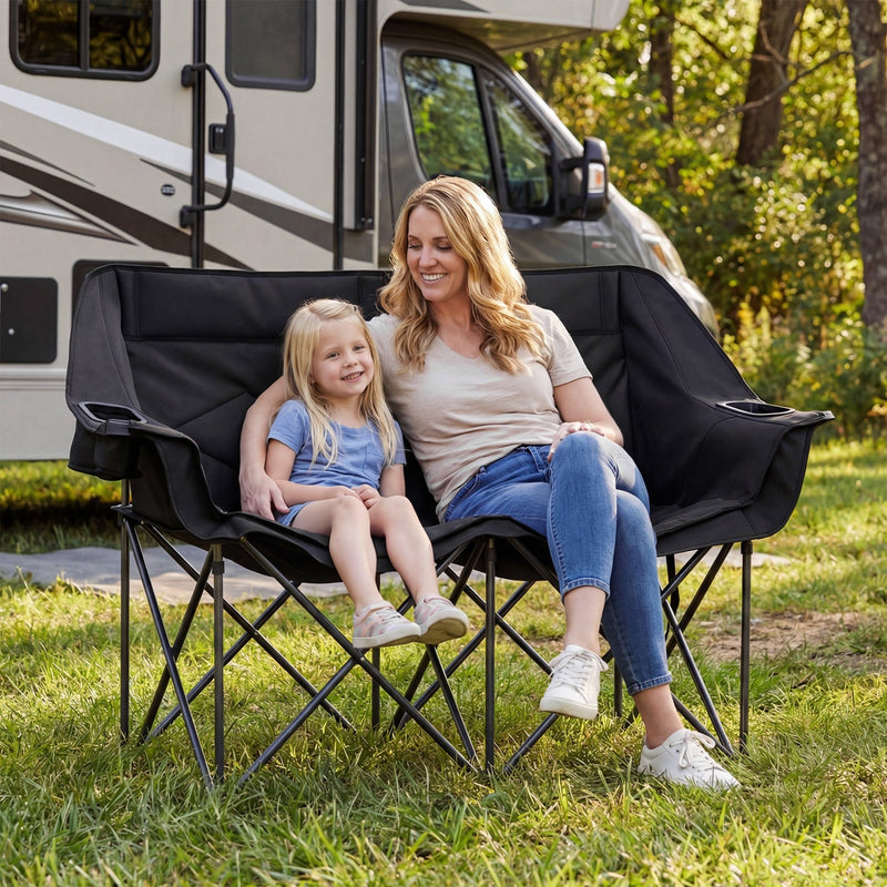 Load image into Gallery viewer, Double Camping Chair with Cup Holders Glass Racks and Mesh Pockets
