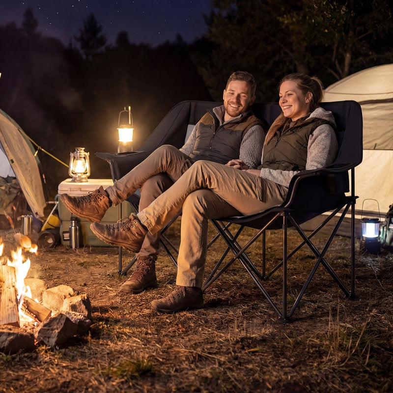 Load image into Gallery viewer, Double Camping Chair with Cup Holders Glass Racks and Mesh Pockets
