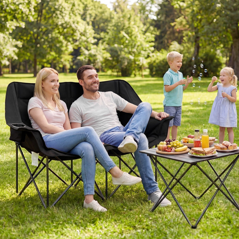 Load image into Gallery viewer, Double Camping Chair with Cup Holders Glass Racks and Mesh Pockets
