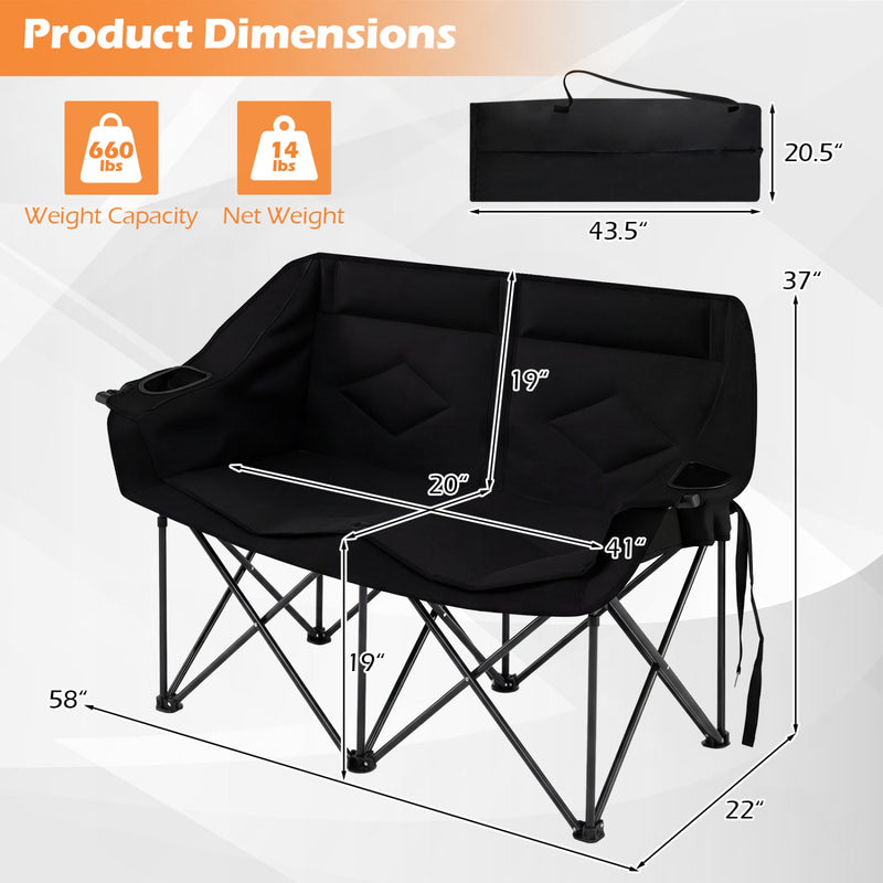 Load image into Gallery viewer, Double Camping Chair with Cup Holders Glass Racks and Mesh Pockets
