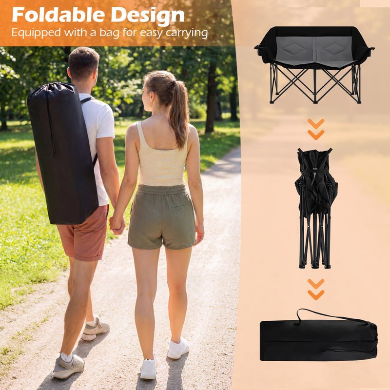 Load image into Gallery viewer, Double Camping Chair with Cup Holders Glass Racks and Mesh Pockets
