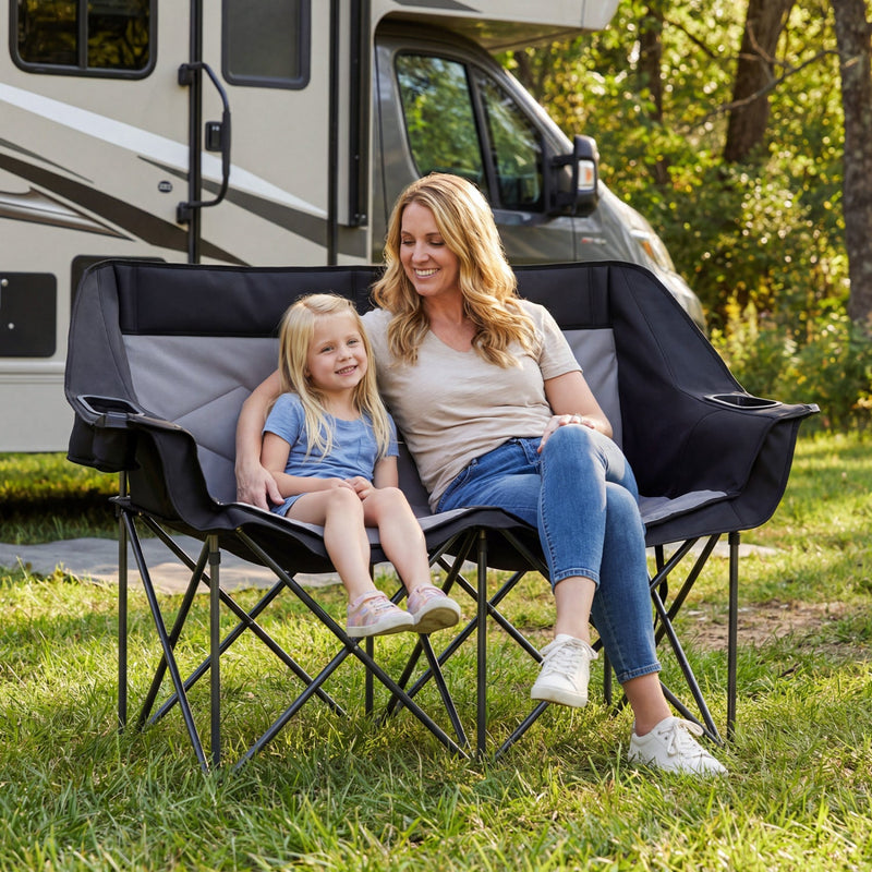 Load image into Gallery viewer, Double Camping Chair with Cup Holders Glass Racks and Mesh Pockets
