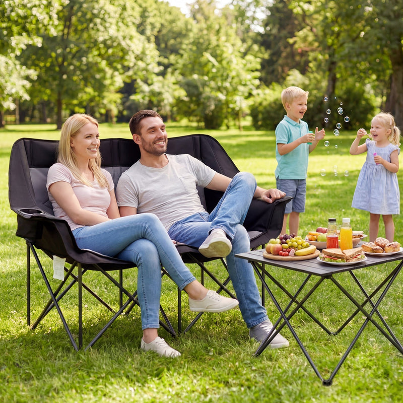 Load image into Gallery viewer, Double Camping Chair with Cup Holders Glass Racks and Mesh Pockets
