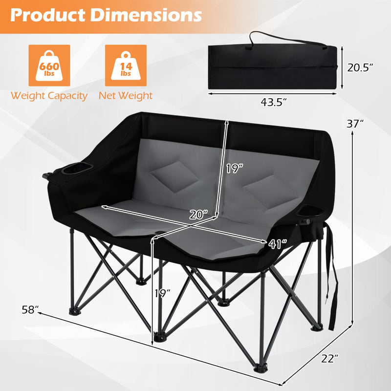 Load image into Gallery viewer, Double Camping Chair with Cup Holders Glass Racks and Mesh Pockets
