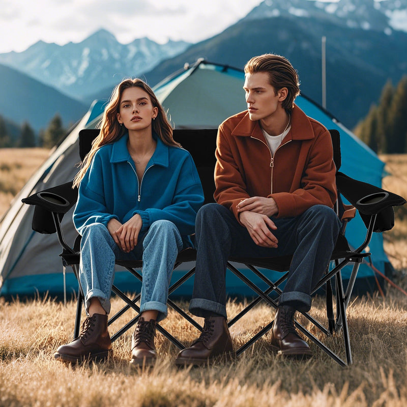 Load image into Gallery viewer, Double Camping Chair 2-Person Outdoor Folding Loveseat with Cup Holders

