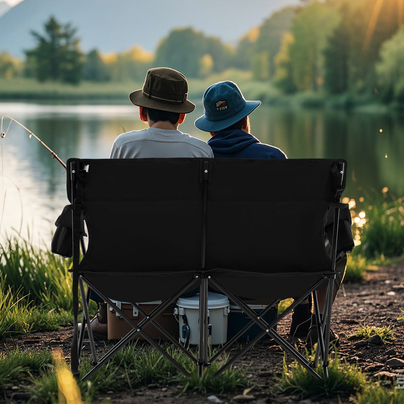 Load image into Gallery viewer, Double Camping Chair 2-Person Outdoor Folding Loveseat with Cup Holders
