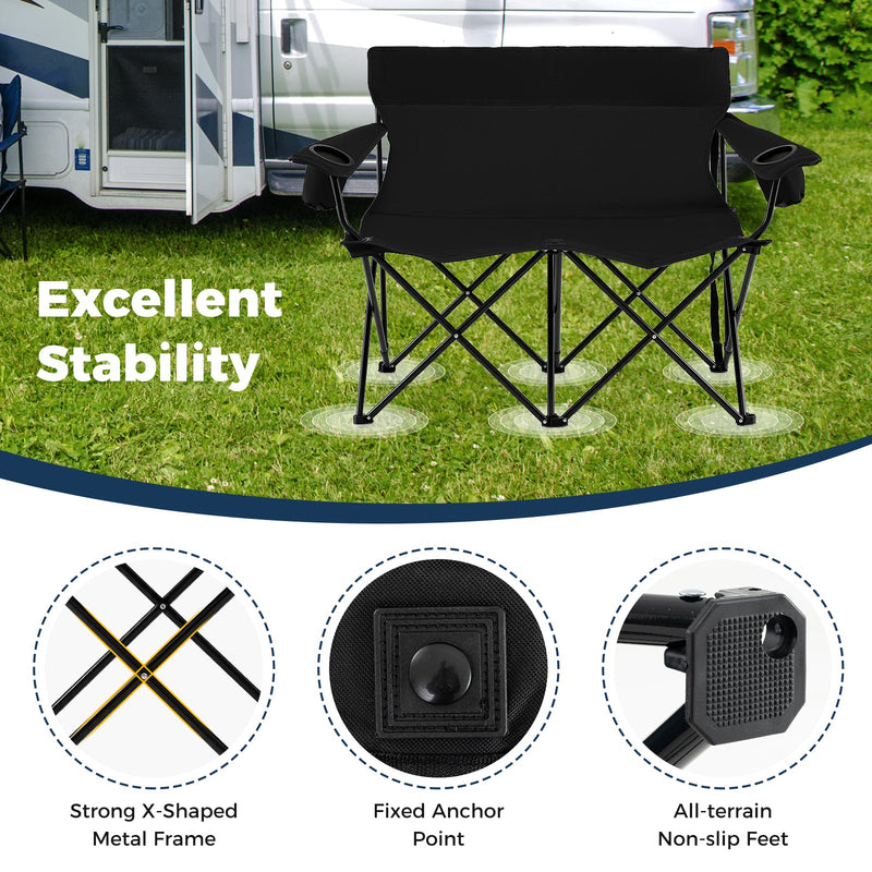 Load image into Gallery viewer, Double Camping Chair 2-Person Outdoor Folding Loveseat with Cup Holders
