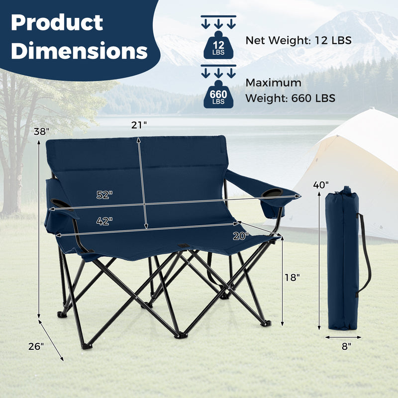 Load image into Gallery viewer, Double Camping Chair 2-Person Outdoor Folding Loveseat with Cup Holders
