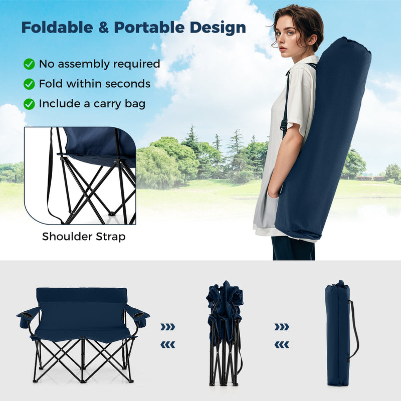 Load image into Gallery viewer, Double Camping Chair 2-Person Outdoor Folding Loveseat with Cup Holders
