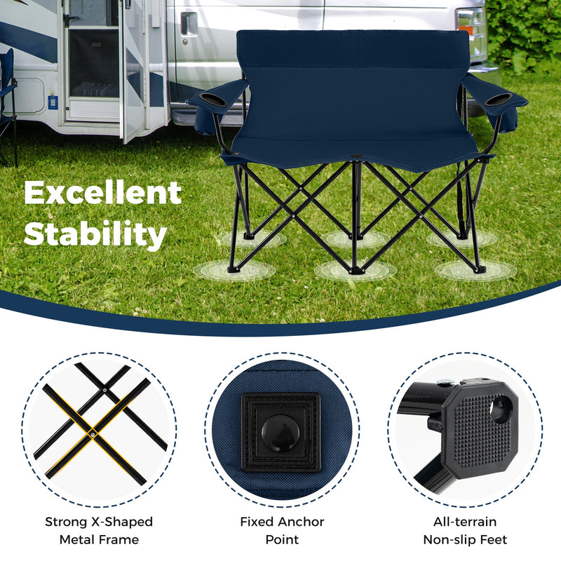 Load image into Gallery viewer, Double Camping Chair 2-Person Outdoor Folding Loveseat with Cup Holders

