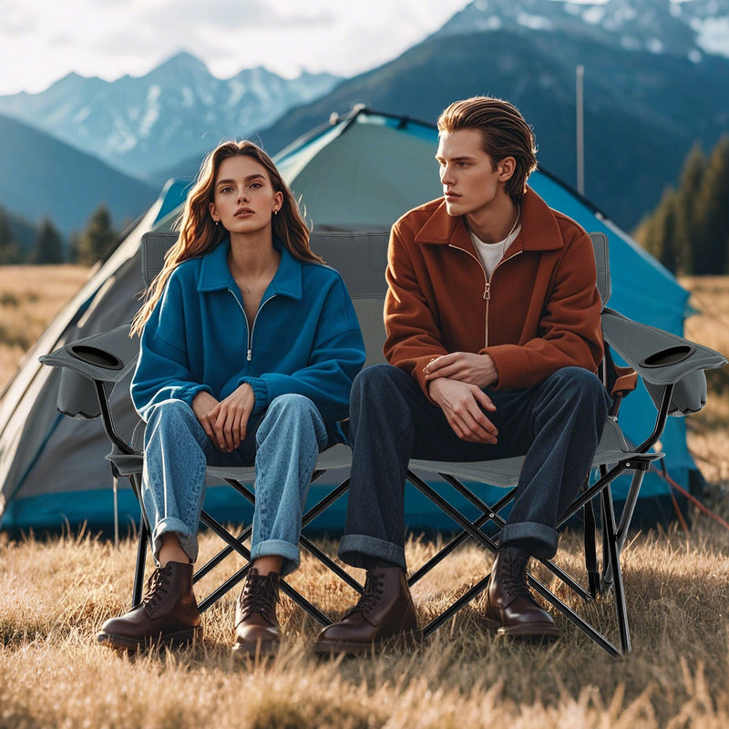 Load image into Gallery viewer, Double Camping Chair 2-Person Outdoor Folding Loveseat with Cup Holders
