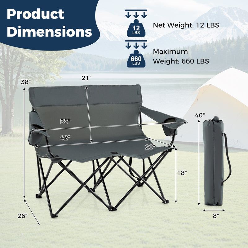 Load image into Gallery viewer, Double Camping Chair 2-Person Outdoor Folding Loveseat with Cup Holders
