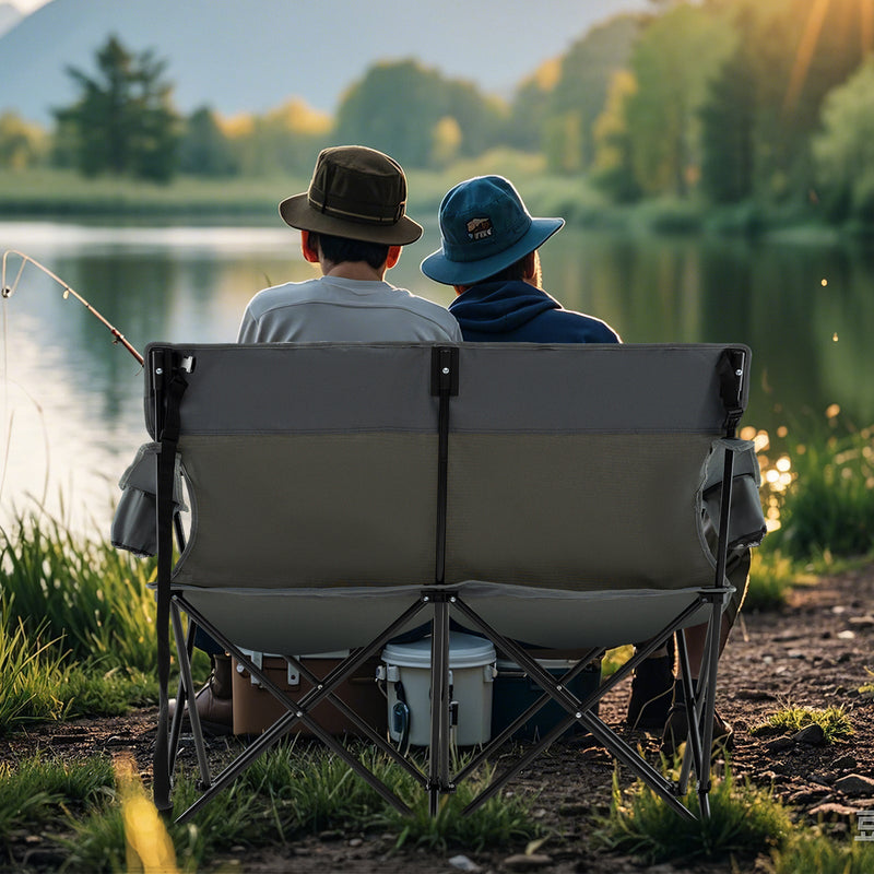 Load image into Gallery viewer, Double Camping Chair 2-Person Outdoor Folding Loveseat with Cup Holders
