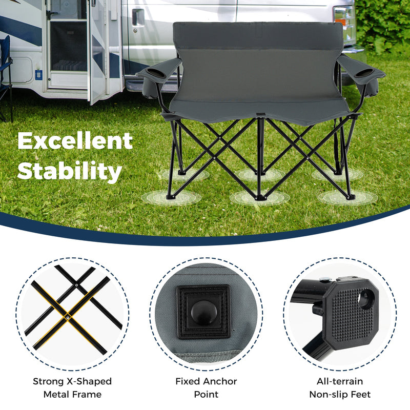 Load image into Gallery viewer, Double Camping Chair 2-Person Outdoor Folding Loveseat with Cup Holders
