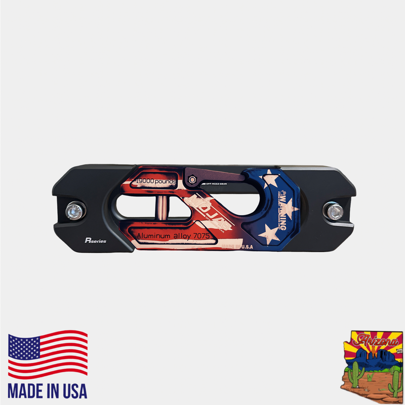 Load image into Gallery viewer, American Flag Aluminum Recessed Winch Shackle with Fairlead Kit, closed latch (LIFE TIME WARRANTY*)
