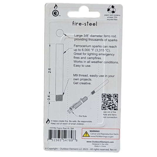 XL Fire-Steel Replacement 2pk Ferro Rod for Fire Flute