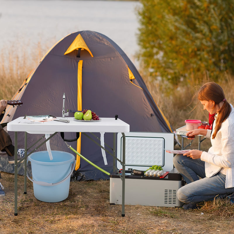 Load image into Gallery viewer, Fish Cleaning Table with 2 Sinks and 360° Rotatable Fauce-White

