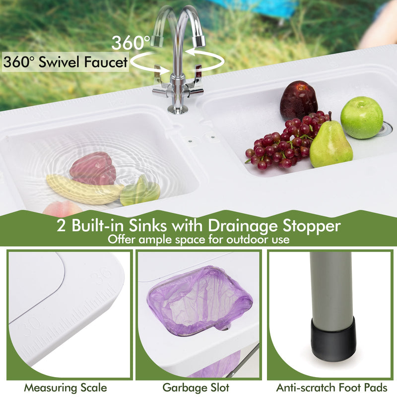Load image into Gallery viewer, Fish Cleaning Table with 2 Sinks and 360° Rotatable Fauce-White
