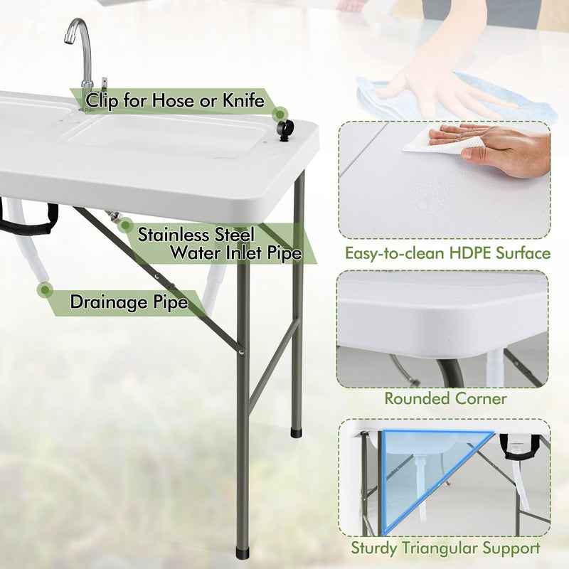 Load image into Gallery viewer, Fish Cleaning Table with 2 Sinks and 360° Rotatable Fauce-White

