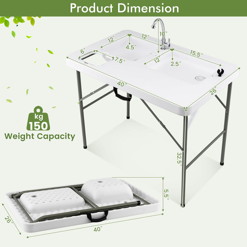 Load image into Gallery viewer, Fish Cleaning Table with 2 Sinks and 360° Rotatable Fauce-White
