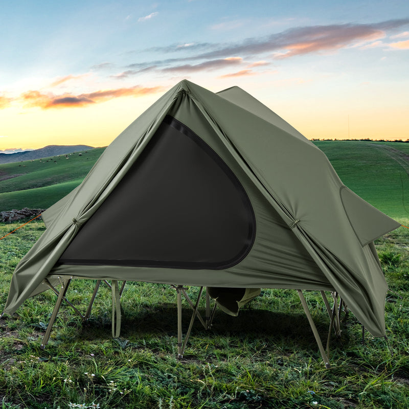 Load image into Gallery viewer, Foldable 2-Person Camping Cot Tent with Pop-up Tent Shelter and Portable Wheeled Bag-Green
