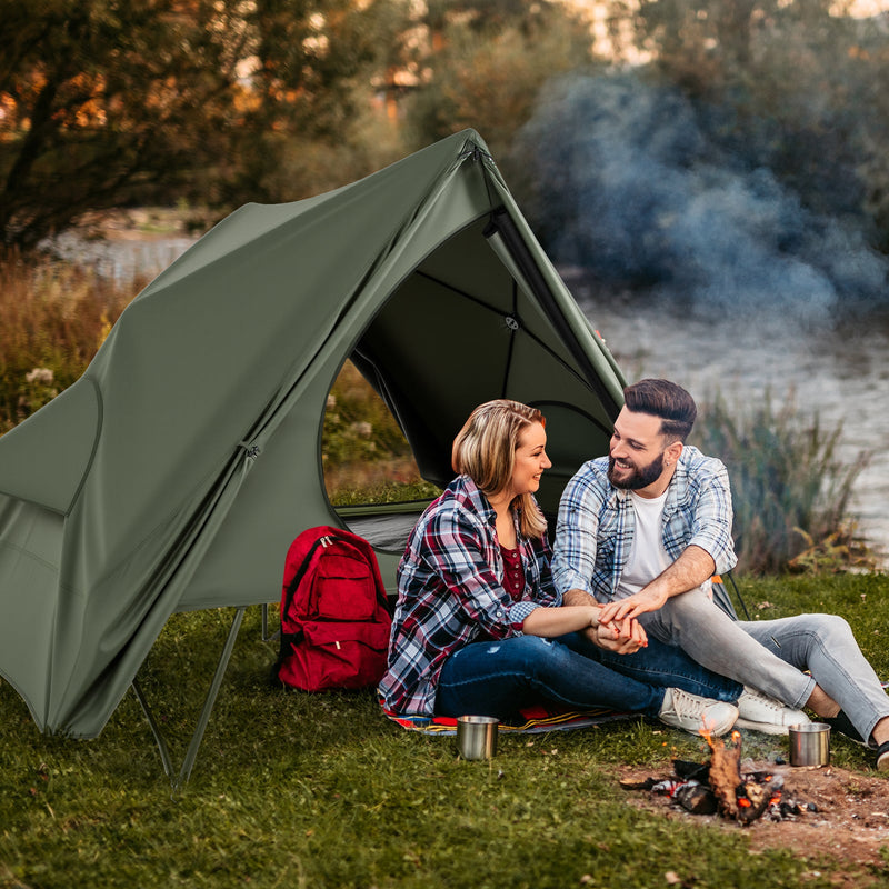 Load image into Gallery viewer, Foldable 2-Person Camping Cot Tent with Pop-up Tent Shelter and Portable Wheeled Bag-Green
