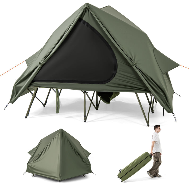 Load image into Gallery viewer, Foldable 2-Person Camping Cot Tent with Pop-up Tent Shelter and Portable Wheeled Bag-Green
