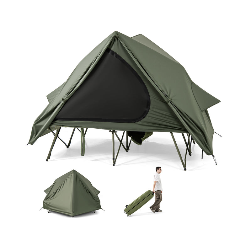 Load image into Gallery viewer, Foldable 2-Person Camping Cot Tent with Pop-up Tent Shelter and Portable Wheeled Bag-Green
