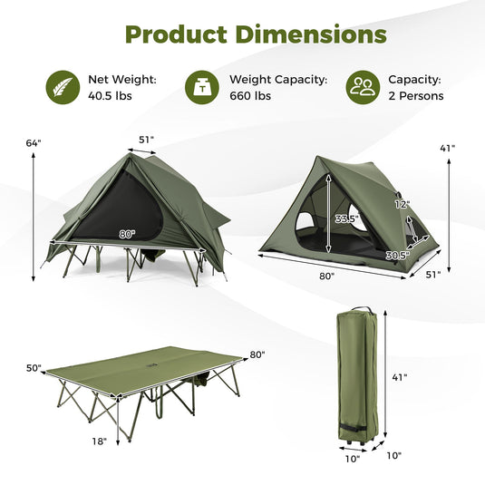 Foldable 2-Person Camping Cot Tent with Pop-up Tent Shelter and Portab – Artemis Outdoor