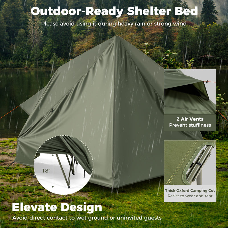 Load image into Gallery viewer, Foldable 2-Person Camping Cot Tent with Pop-up Tent Shelter and Portable Wheeled Bag-Green
