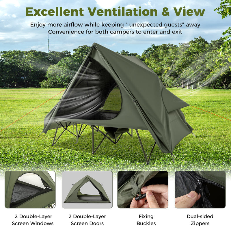 Load image into Gallery viewer, Foldable 2-Person Camping Cot Tent with Pop-up Tent Shelter and Portable Wheeled Bag-Green
