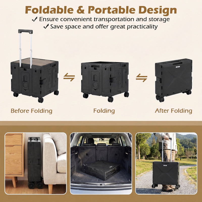 Load image into Gallery viewer, Foldable Utility Cart on 4 Rotate Wheels with Cup Holder

