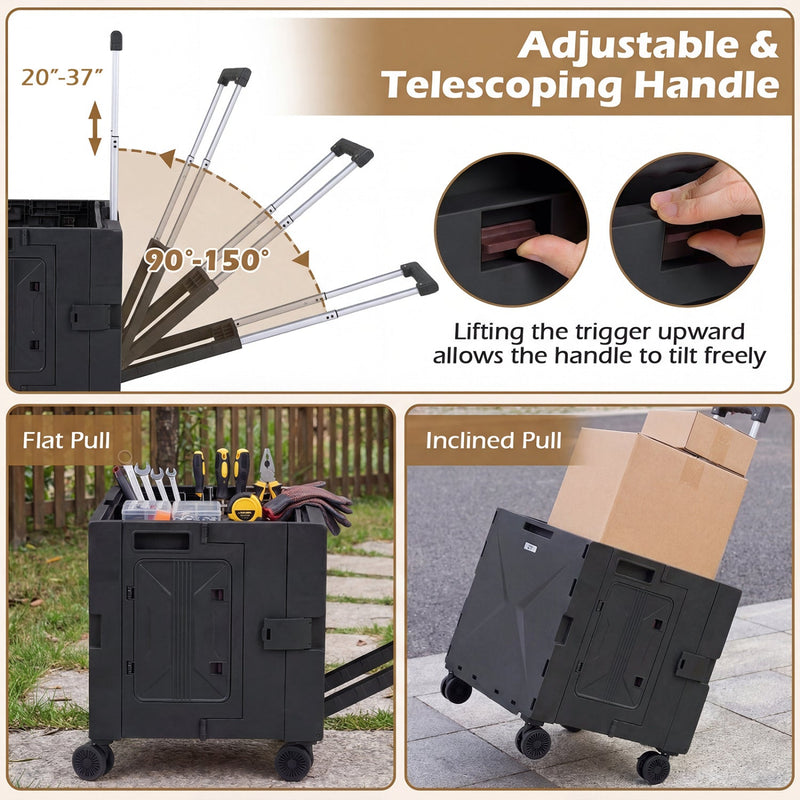 Load image into Gallery viewer, Foldable Utility Cart on 4 Rotate Wheels with Cup Holder
