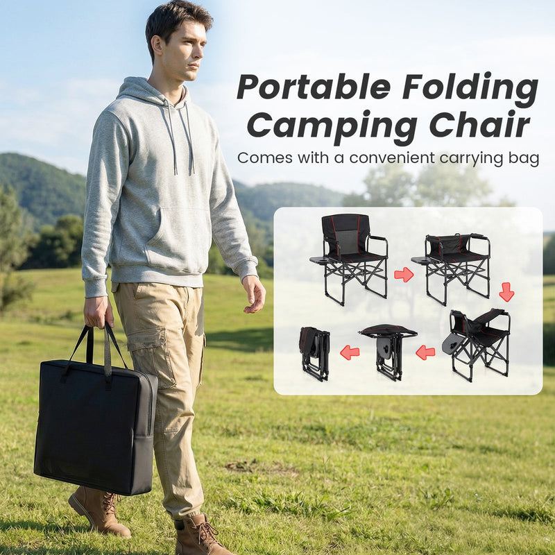 Load image into Gallery viewer, Folding Camping Chair with Side Table and Cup Holder with Carrying Bag
