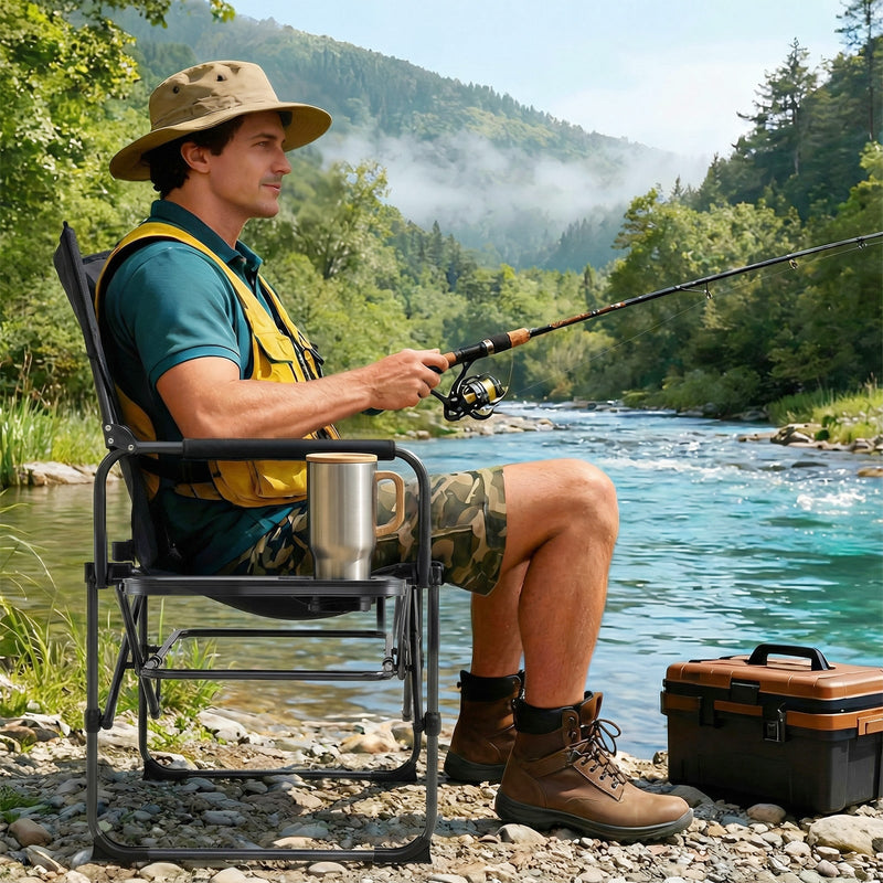 Load image into Gallery viewer, Folding Camping Chair with Side Table and Cup Holder with Carrying Bag
