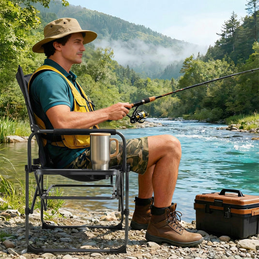 Folding Camping Chair with Side Table and Cup Holder with Carrying Bag