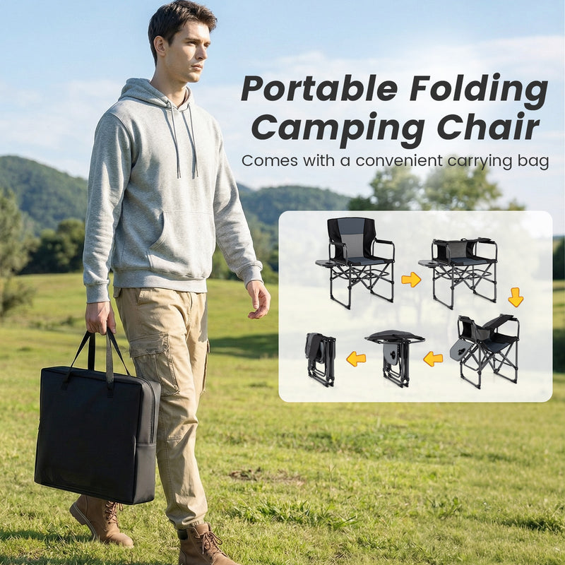 Load image into Gallery viewer, Folding Camping Chair with Side Table and Cup Holder with Carrying Bag
