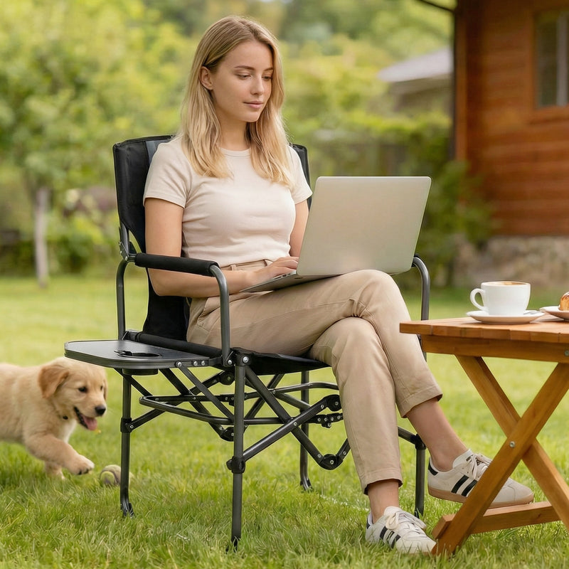Load image into Gallery viewer, Folding Camping Chair with Side Table and Cup Holder with Carrying Bag
